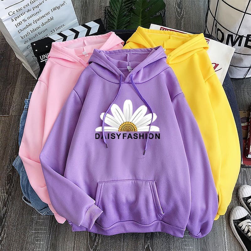 DAISY FASHION Sweater Hoodie Wanita Bahan Fleece-Ungu