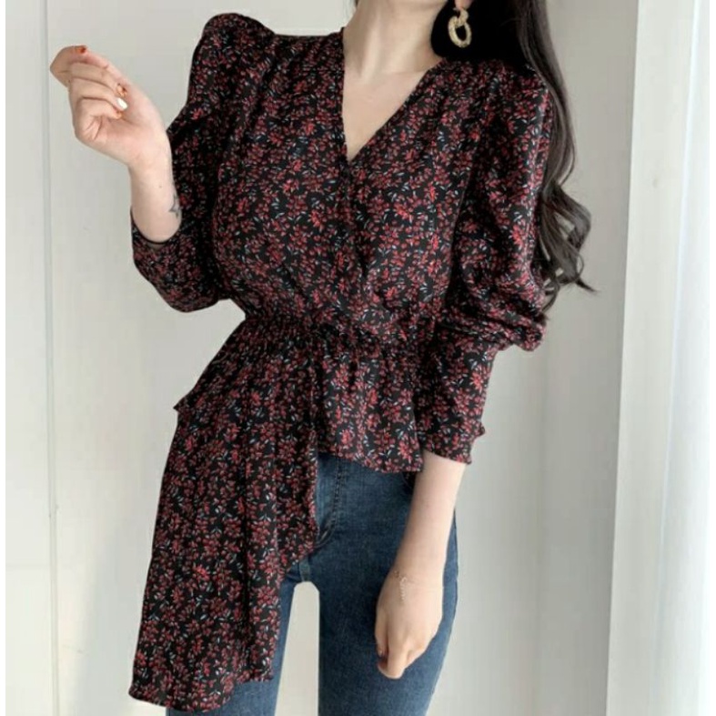 MDLV ~ 4929# Chiara Asym Blouse Premium Blouse Korea Blouse Import Atasan Impprt motif Bunga Fashion import