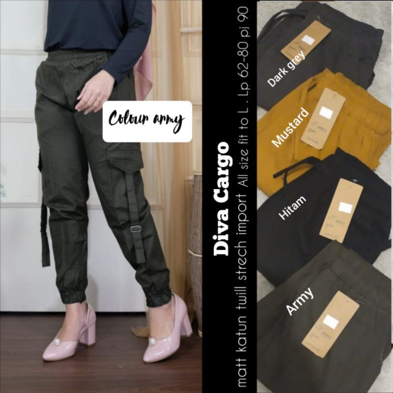 Celana Cargo Wanita Bahan Katun Twill