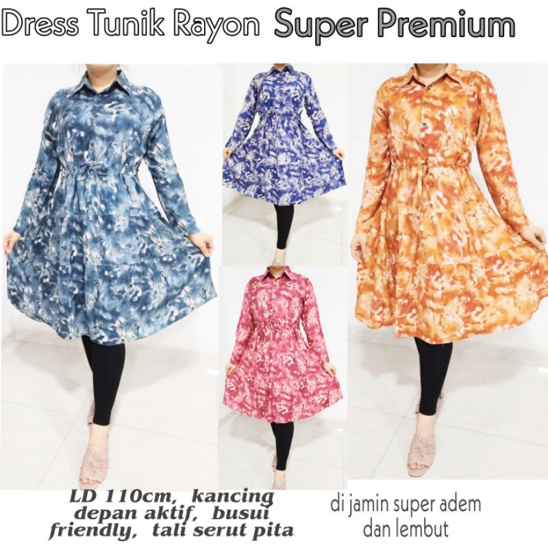 DRESS WANITA KATUN RAYON IMPORT KANCING TUNIK TIE DYE