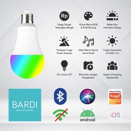 BARDI Smart LED BLUETOOTH 9W RGBWW Bulb - ORIGINAL lampu tidur terbaik