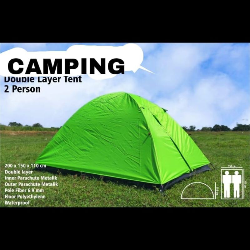 TENDA CAMPING 2 ORANG DOUBEL LAYER WATERPROOF MURAH - TENDA DOME 2-3 ORANG BERKUALITAS  MREK CAMPING