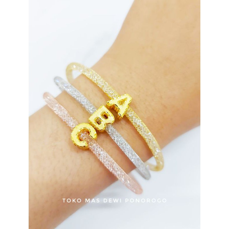 GELANG CHARM INITIAL HURUF (A - Z) Emas Asli Kadar 8K/375% Yellow Gold