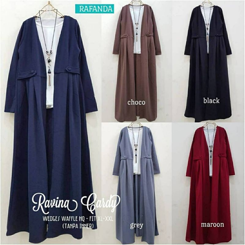 Ravina Cardy, KARDIGAN WANITA MUSLIM PANJANG CANTIK NO KERAH BAHAN WEDGES WAFFLE LD 100-110 OOTD