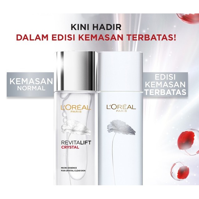 Loreal Paris Revitalift Crystal Micro Essence Water - 130ml / 65ml / 22ml Tutup Silver - Serum Wajah L'oreal Esence Essens Esens Essen Toner Ukuran Kecil Sedang Besar Skincare BPOM