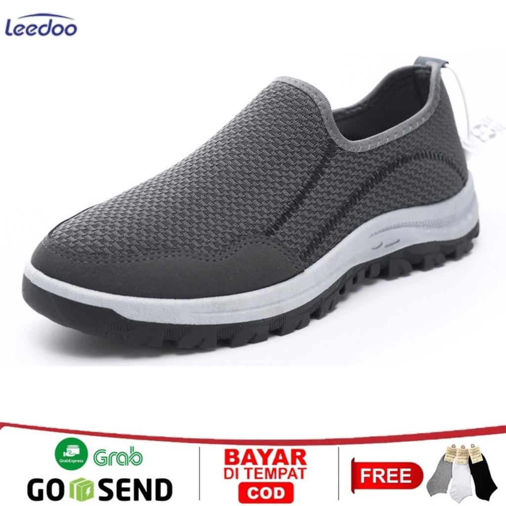 	 Leedoo Sepatu Sneakers Pria Casual Running Shoes Sepatu Dewasa Shoes Slip On Pria Natural MC603	