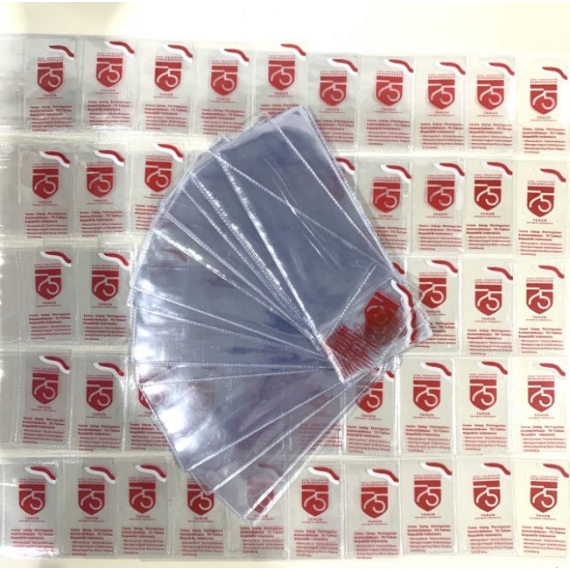 

Pastik Cover Uang 75ribuan Cover Resmi BI Kemerdekaan Harga per pack isi 100 lembar