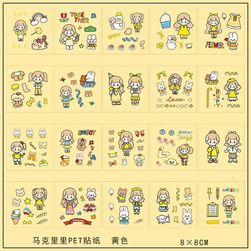 1 pcs kisscut stiker deco transparant lucu korea sticker cute kisscut-Kuning