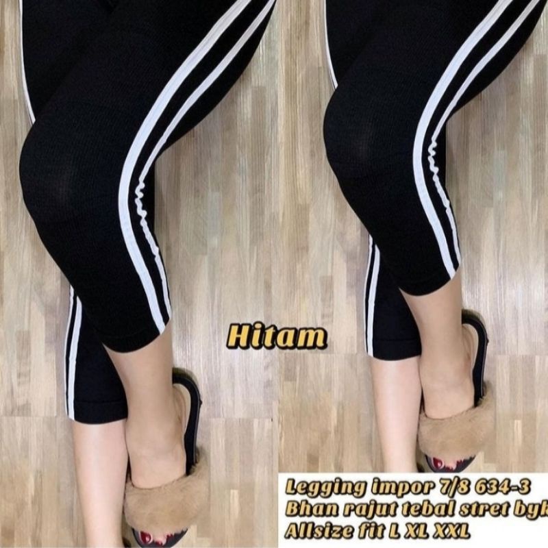 Legging 7/8 Wanita  List 2 Putih Fit S-XXL (Bb 40-80 kg)