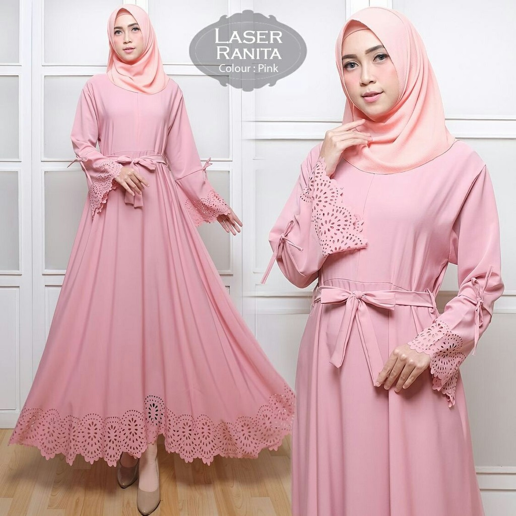 Termurah Maxy laser ranita Peach Fashion Muslim Gamis Tersbaru Dress Muslim