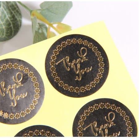 Paper Tags Sticker THANK YOU - Round Black 4 Style (1sheet/12pcs)