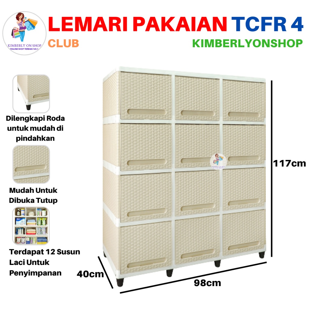 Lemari Pakaian Laci Kabinet Plastik Triple Flip Susun 4 TCFR4 Club