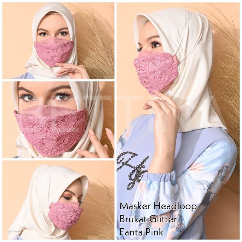 MASKER HIJAB KAIN BRUKAT GLITER MASKER LEBARAN MASKER PESTA MASKER WARNA MASKER NON MEDIS