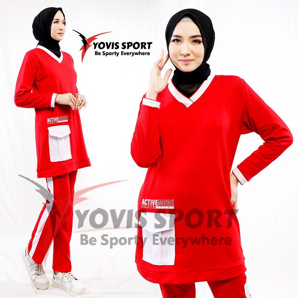 Setelan Semi Tunik Sablon Yovis Sport / Pakaian Olahraga muslimah/Hijab