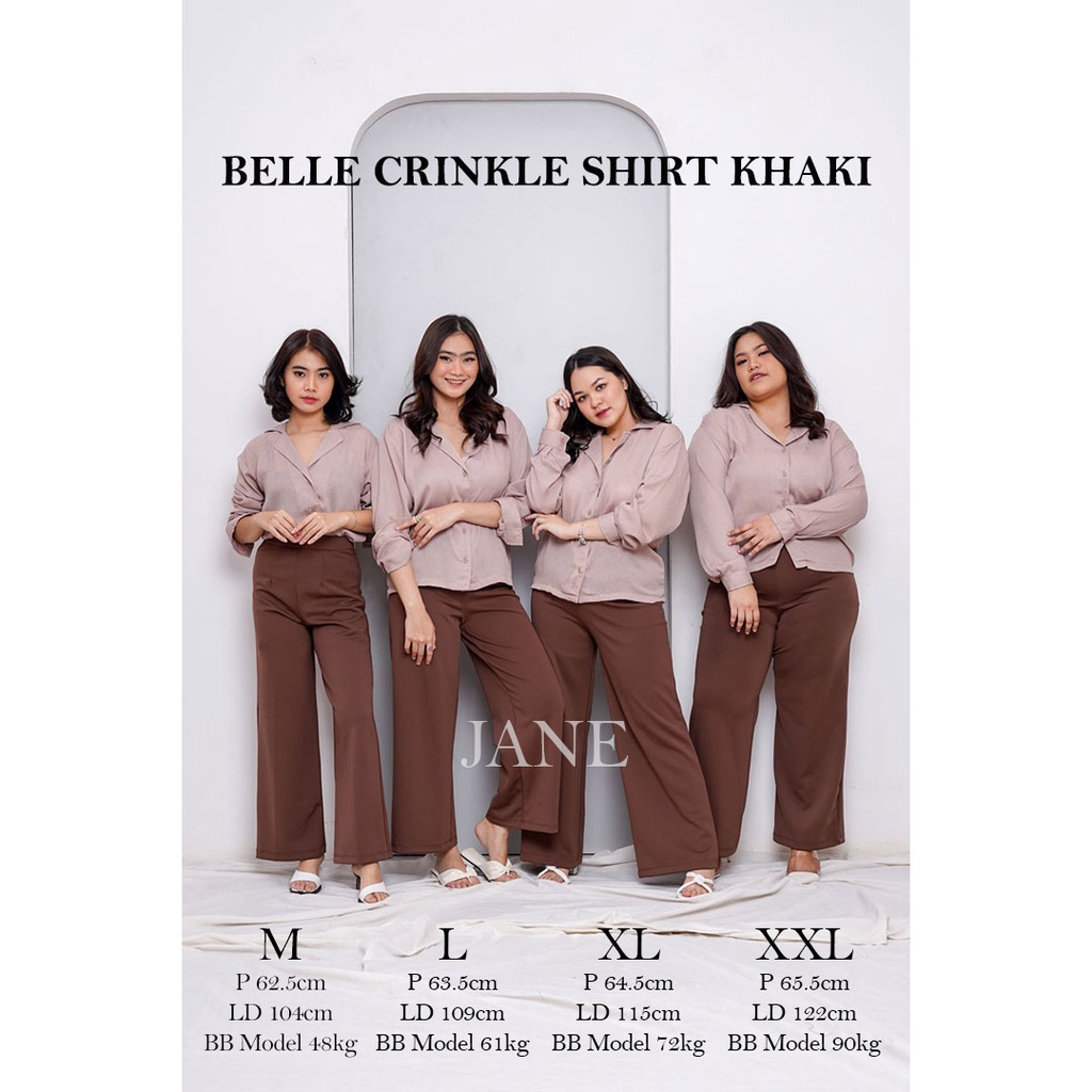 JANE COLLECTION || Atasan Wanita Hitam Kemeja Oversize Bigsize Kemeja Kerja Wanita Putih Kemeja Basic Polos Lengan Panjang Kancing Busui M L XL XXL Belle Crinkle Shirt