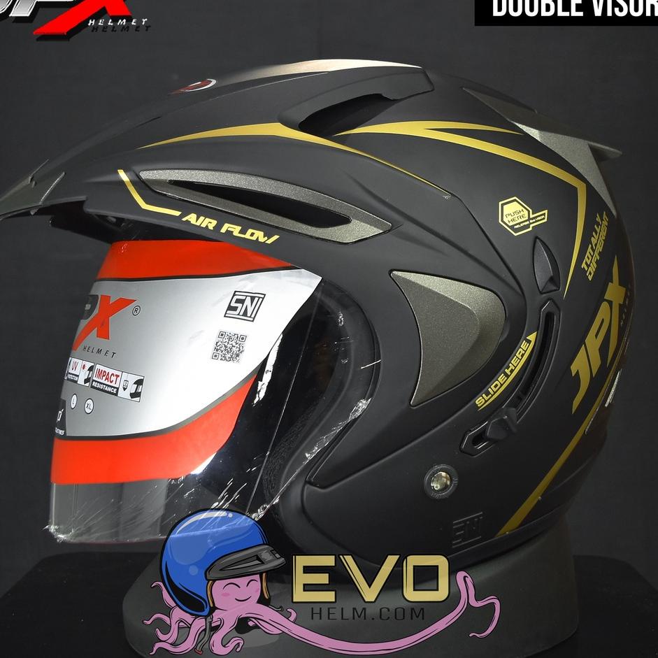 Terbaru.. HELM JPX HALFFACE_JPX SUPREME - BLACK DOFF / GOLD ( ONGKIR 2KG) JPX HALFFACE JPX SUPREME