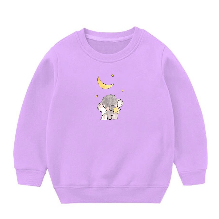 Sweater Kids Sweatshirt Motif Elephant &amp; Rabbit Cute Bahan Fleece
