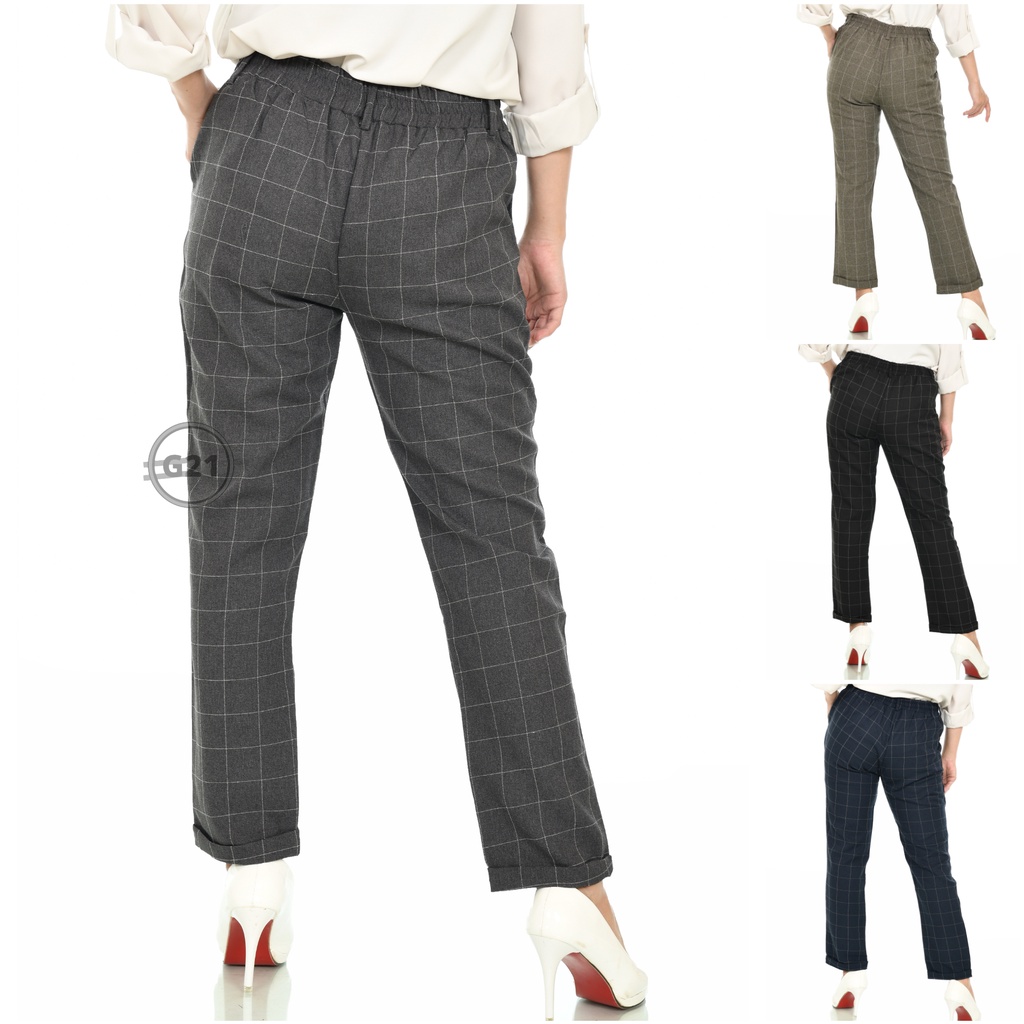 Celana Panjang Bahan Pinggang Karet Wanita Kerja Kantor Formal Casual Baggy Pants Celana Pinggang Karet Wanita Celana Casual Wanita Celana Kerja Wanita Celana Bahan Wanita Celana Kantor Wanita Celana Baggy Pants