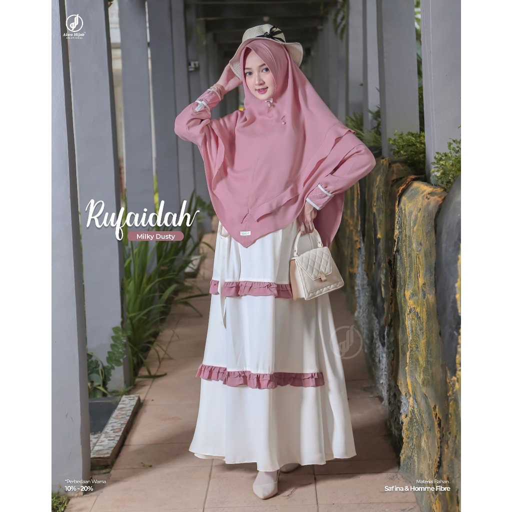 Gamis Dewasa Terbaru Set Khimar| Gamis RUFAIDAH By Alwa Hijab | Gamis Polos Putih Lebaran Mewah 2022