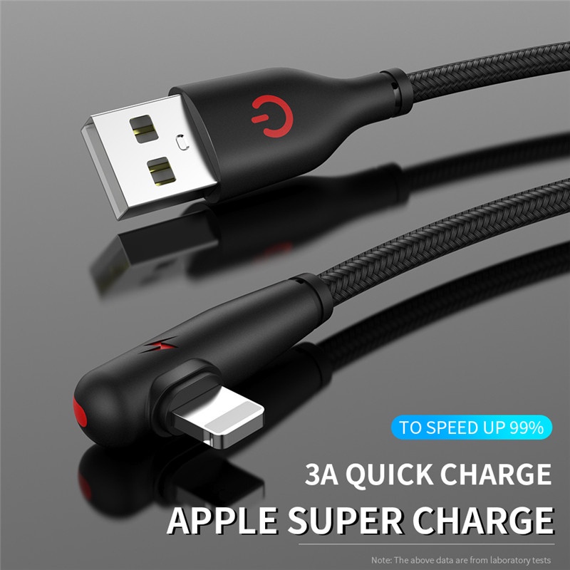 Kabel Charger Usb 3A Fast Charging 90 Derajat 1M Untuk ip 12 Pro Max 11 Pro Max 6 7 8 Plus ip x Xs Max ip Pad Pro