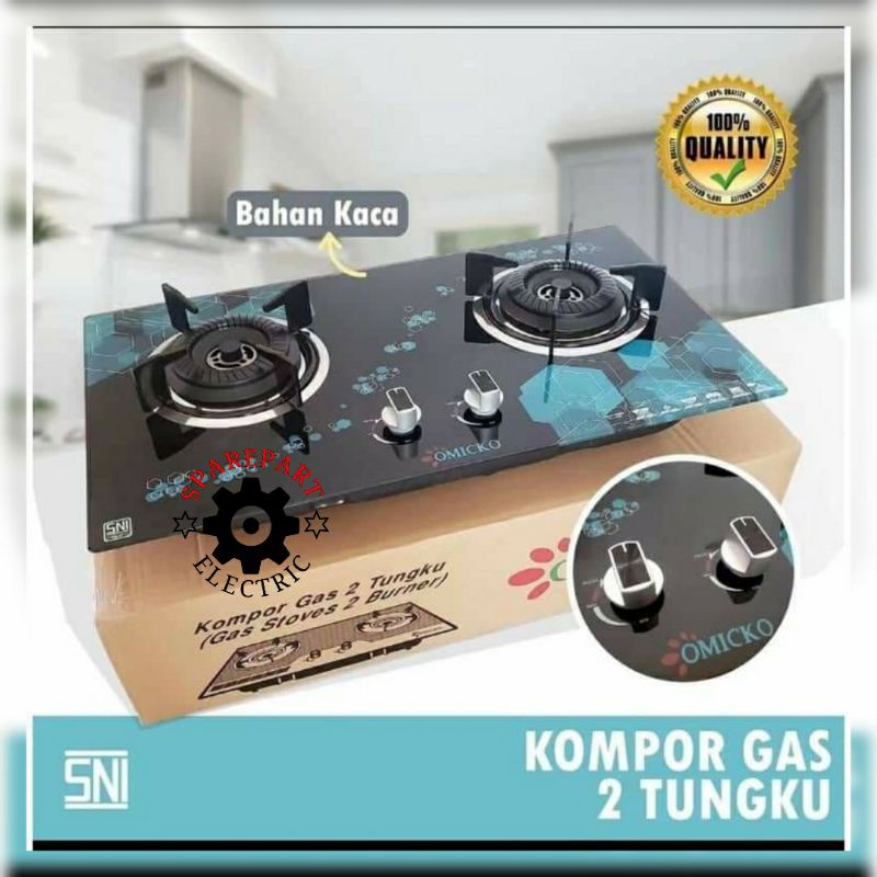 KOMPOR GAS KACA MODEL TANAM BERKUALITAS MERK OMICKO 2 &amp; 3 TUNGKU