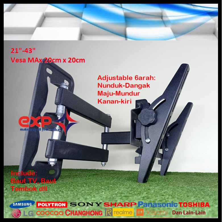 Bracket TV POLYTRON 14 s/d 43 inch 6 ARAH FULL BESI SUPER KOKOH GARANSI 100% ORI