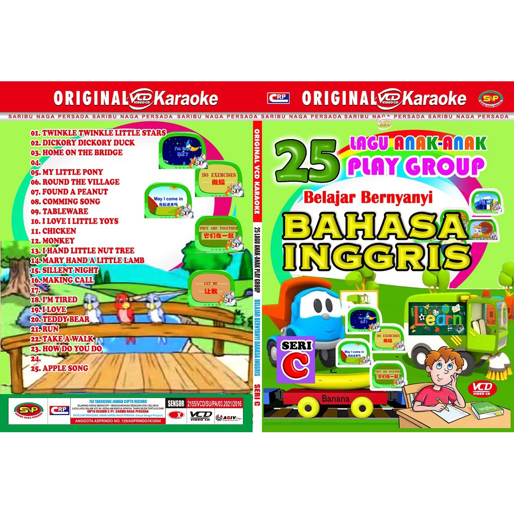 Vcd Original  Lagu Anak Anak - 25 LAGU ANAK ANAK PLAYGROUP Belajar Bahasa Inggris  VOL C