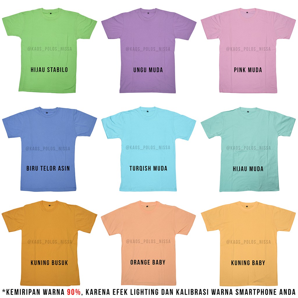  KAOS  POLOS  WARNA SOLID  SOFT COTTON COMBED 30S LENGAN 