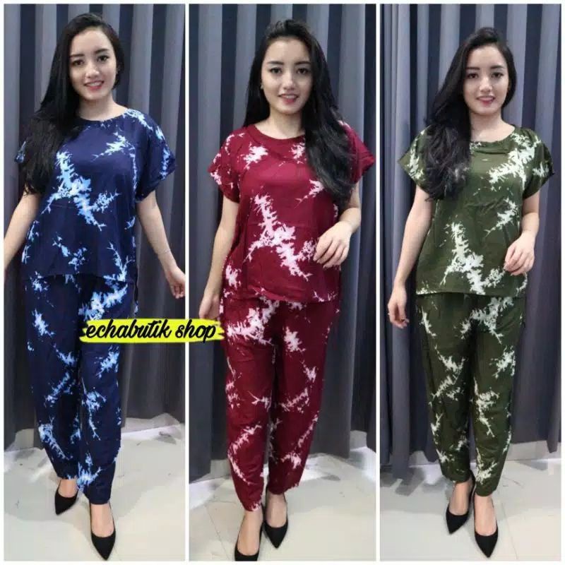 SET WANITA DEWASA LENGAN PENDEK//STELAN TIE DIE ONE SET