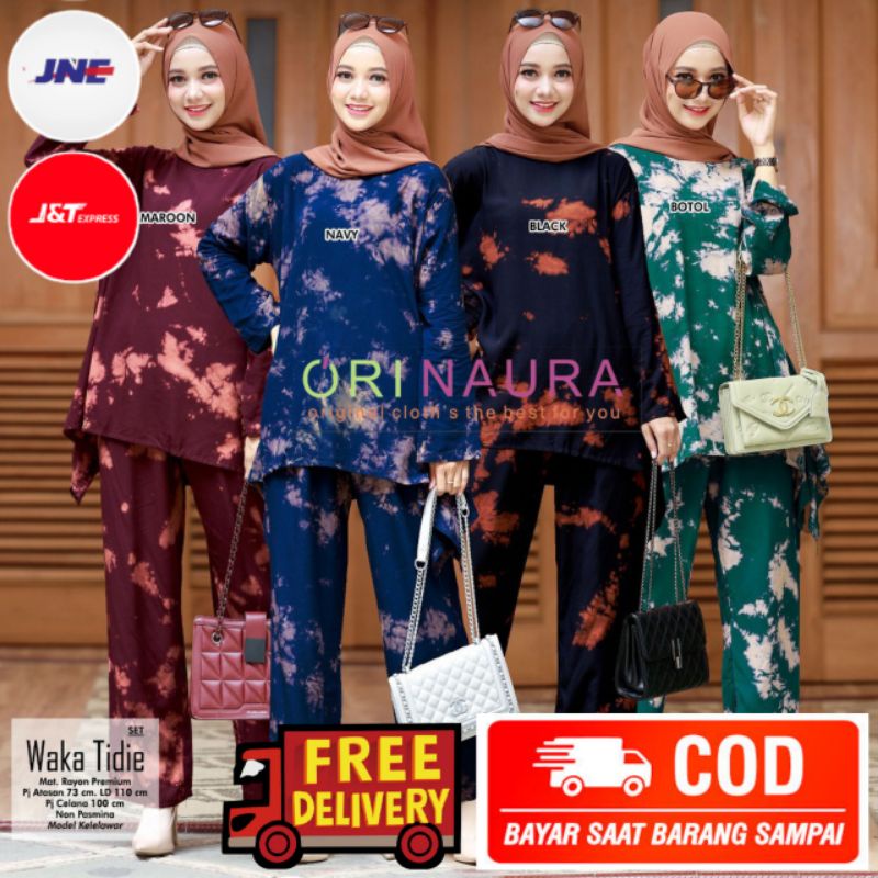 WAKA TIDIE setelan set original produk by ori naura /Baju Wanita Gamis Dress Motif Kekinian