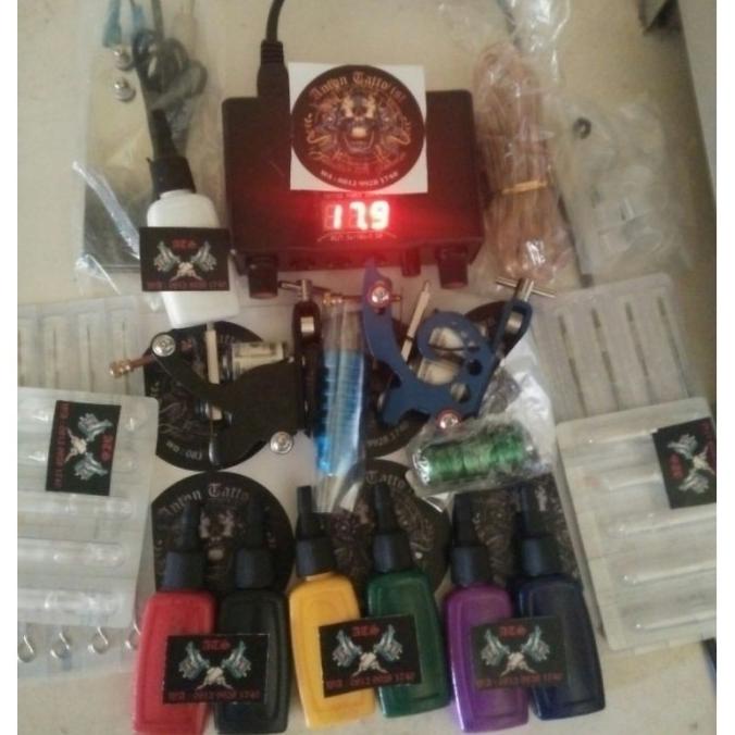 Alat Tatto Mesin Koil 2 Tinta 7 Warna Isi 15Ml.Tingal Pakai/Fullset