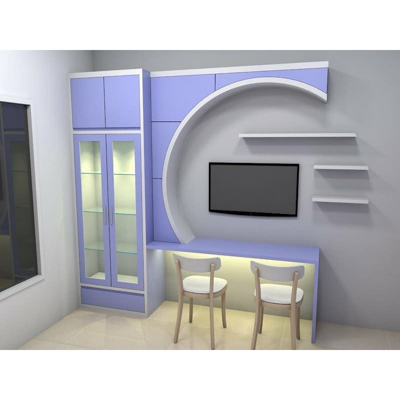 meja belajar anak satu set + lemari finishing HPL