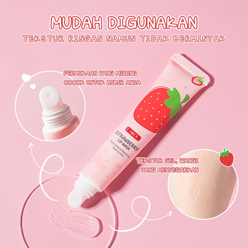 LAIKOU Sweet Strawberry Lip Mask Pemutih Kerutan Lip Balm Pelembab 18g