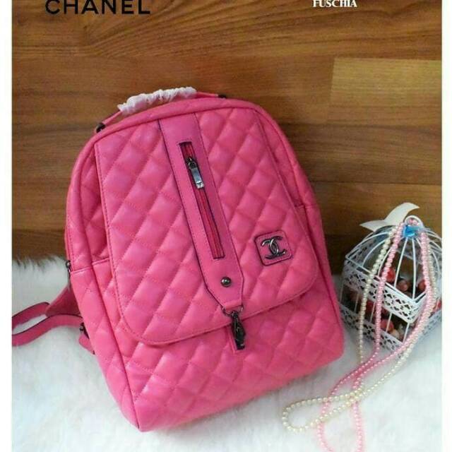Tas Ransel Chanel Medium Wanita Polos Untuk Kuliah Kerja Warna Pink