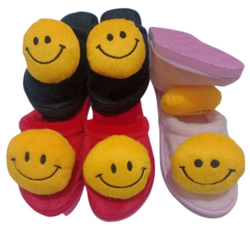 Sandal Anak Perempuan Sandal Selop Bulu Boneka Smile