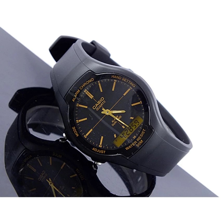 Casio General AW-90H-9E Jam Tangan Pria Digital Karet Hitam Coklat Gold