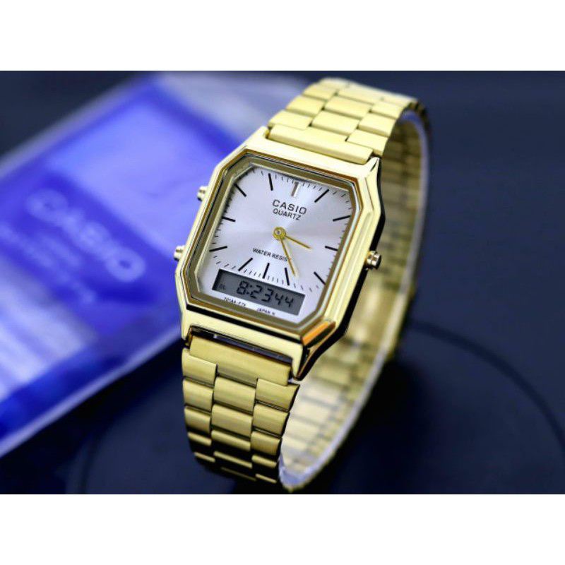 (MJL3)JAM TANGAN WANITA CASIO NEW COLLECTION FASHION WANITA DUAL TIME TALI RANTAI STEINLESS PREMIUM 