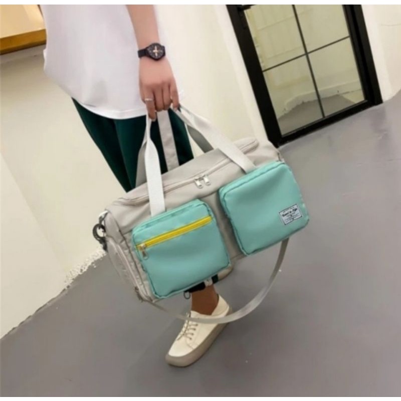 Korean Double Pocket Gym Travel Bag / Multifunction Pastel Duffle Bag