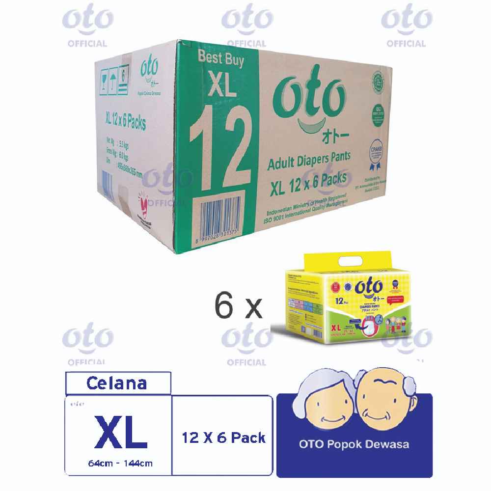 celana - pants, popok, popok dewasa,  RAK - OTO Diapers PANTS Popok Dewasa model Celana ukuran XL - isi 12 pcs x 6 1 Dus