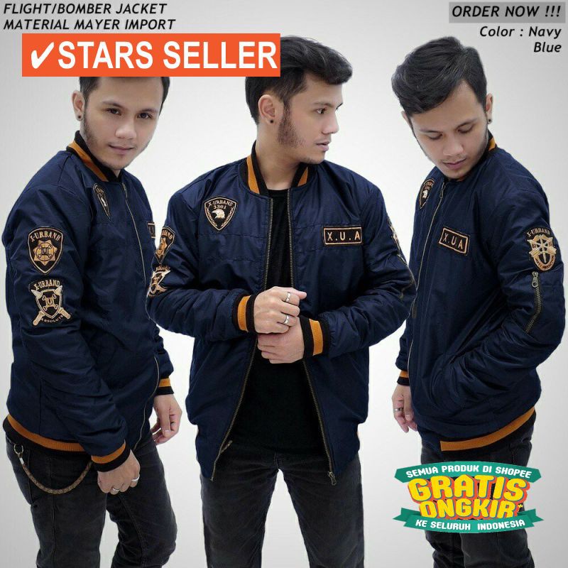 JAKET TERKEREN COWOK CEWEK  JEANS  BIOBLITZ / Jaket Bomber XUA Pria Bahan Taslan Import - Hitam |