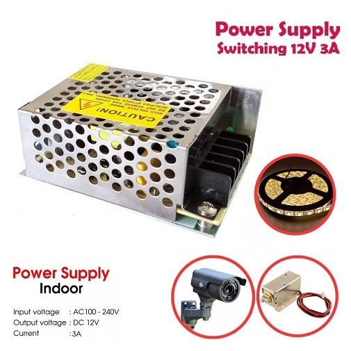 Power Supply 12v 3A Jaring CCTV LED AC 220v to DC 12v 3A Adaptor PSU Lampu Led Switching