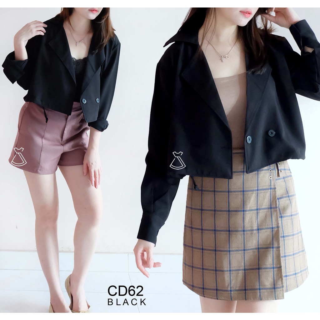 CD62 - Outer Blazer Wanita Basic Cropped Cotton Stylish Casual Look