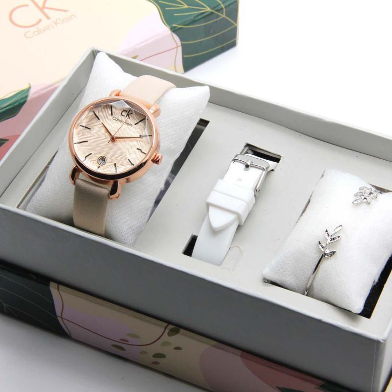Special gift set || box exclusive+tali rubber + gelang || jam tangan wanita C. K