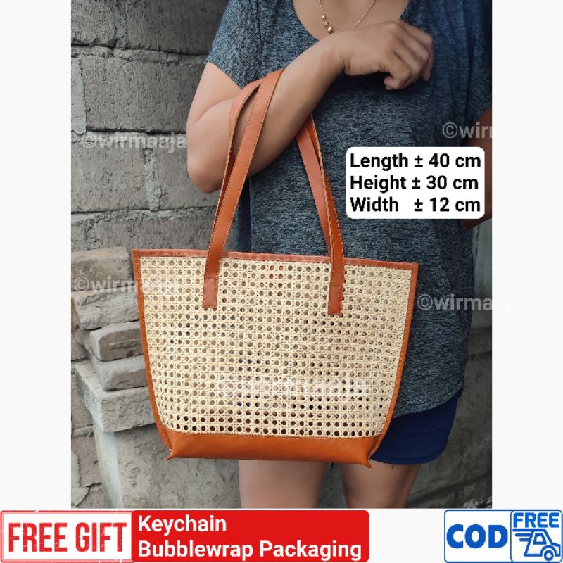 Tas Rotan Webing Mata Ayam Kulit Asli Ukuran Besar