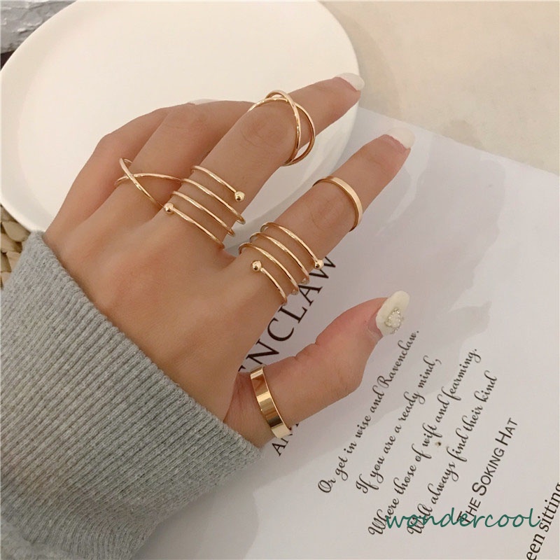 6 Pcs/set In Korea Cincin Gaya Punk Geometris Cincin Indah Pesta Pernikahan Wanita Fashion Perhiasan-Won