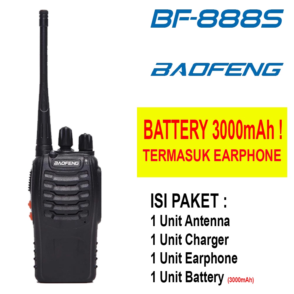 Handy Talky BF888s handy talky walkie talkie perangkat outdoor dengan senter UHF 400-470MHz 3000mAh + Earset [Earphone] 1pcs