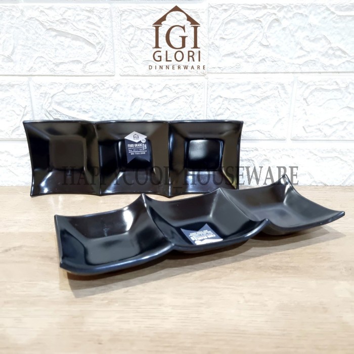 GLORI Premium Melamin 24x8,5x3,5cm|Piring Bumbu Sekat 3 Oriental GY073