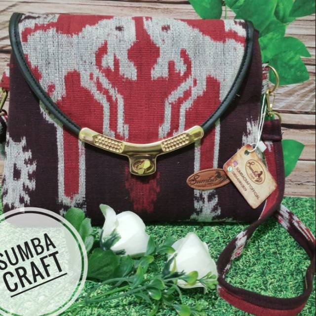 SLING BAG / TAS SLEMPANG asli kain tenun ikat Sumba Timur-NTT (warna merah)