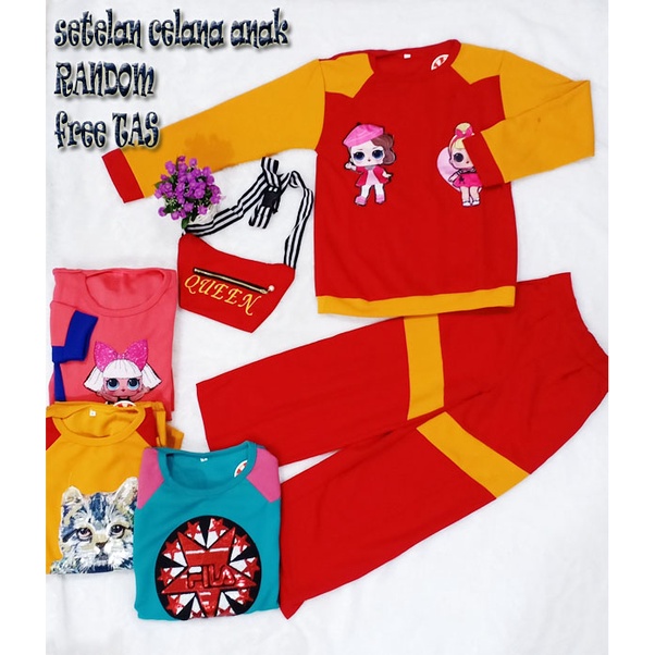 PROMO SETELAN CELANA ANAK PEREMPUAN 2 IN 1 FREE TAS RANDOM 7-11THN / SETCEL ANAK PEREMPUAN /SETELAN ANAK MURAH /SETELAN CELANA ANAK PEREMPUAN 2 IN 1 FREE TAS RANDOM