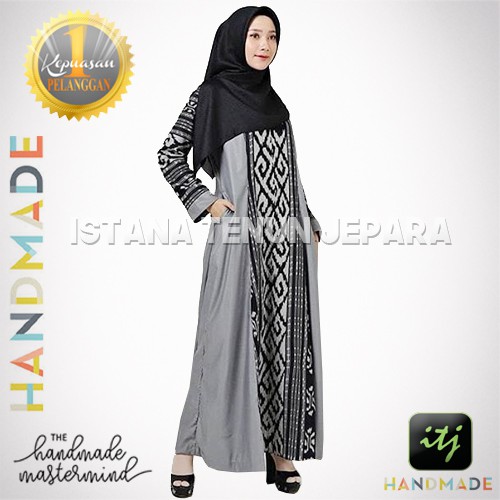 35+ Trend Terbaru Model Gamis Kombinasi Tenun Ikat